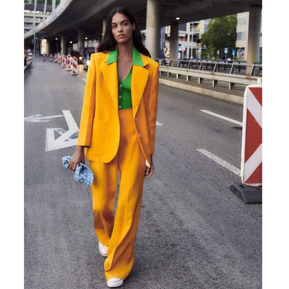 Sandro Hisae Orange Suit 2-pc Set Collared Pants Blazer (TWO SIZES!) Sz 36 / 38 - Picture 2 of 16